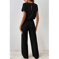 Black Solid Color Ribbed Short Sl..