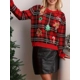 Christmas Pattern Crew Neck Pullover Sweater, Ca..