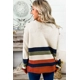 Colorblock Striped Button Drop Shoulder Pullover..