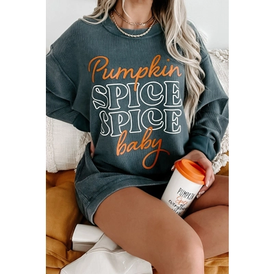 Dark Grey Halloween Pumpkin Spice Baby Graphic Textured Sweatshirt
