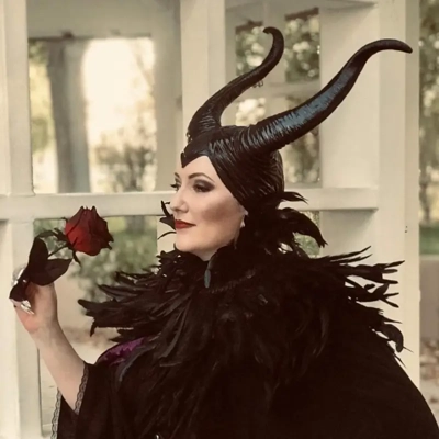 Evil Queen Feather Horns Costume Set - Includes Black Cape, Shawl, and Headpiece Accessories - Polye