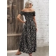 Floral Off Shoulder Cap Sleeve Slit Dress