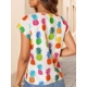 Fruit Print Round Neck Batwing Short Sleeve Blouse