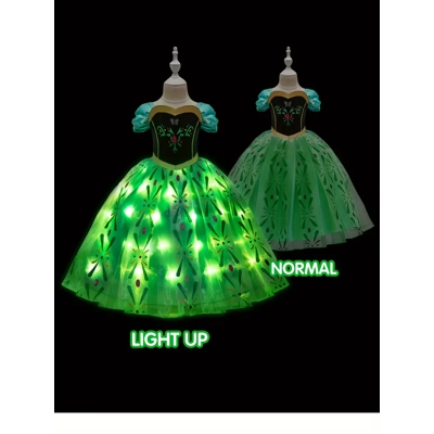 Girls Stunning & Stylish Short Puff Sleeve Floral Pattern LED Light Up Mesh Tutu Princess Dress, Dre