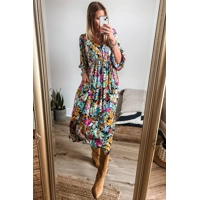 Green Boho Floral Puff Sleeve V N..