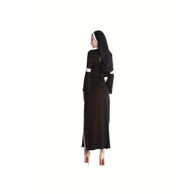 Halloween Costumes, Halloween Nun Women Adult Long Sleeves High Split Party Cosplay Fancy Dress
