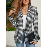 Houndstooth Print Button Front Bl..