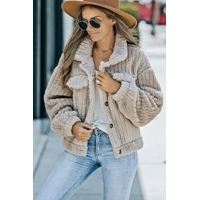 Khaki Solid Color Pocket Plush Fl..