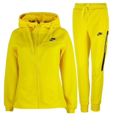 Nike Women's Sportswear Tech Windrunner Fleece Hoodie &Pants 2 Pc Set Yellow