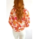 Orange Boho Floral Stand Neck Shift Blouse