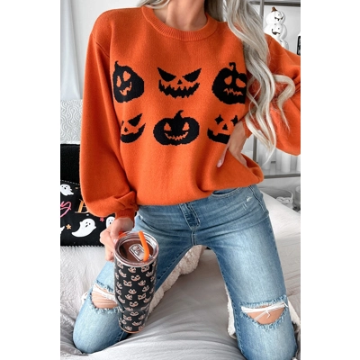 Orange Halloween Pumpkin Jack-O-Lantern Sweater
