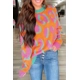 Orange Leopard Color block Ribbed Edge Sweater