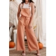 Orange Pocketed Drawstring Wide Leg Overalls