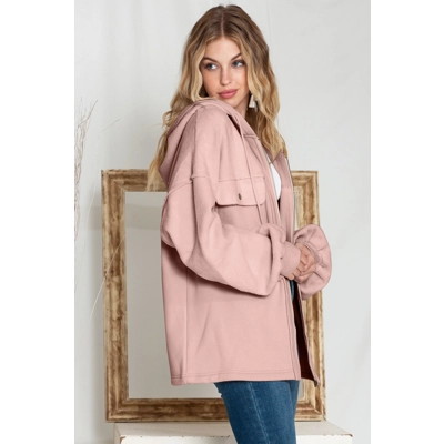 Pink Bishop Sleeve Zip Up Hoodie Jacket with Flap Pockets