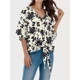 Printing V-neck Flare Half Sleeve Blouse