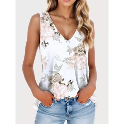 Printing V-neck Tank