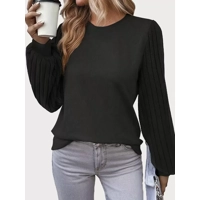 Round Neck Lantern Long Sleeve Kn..
