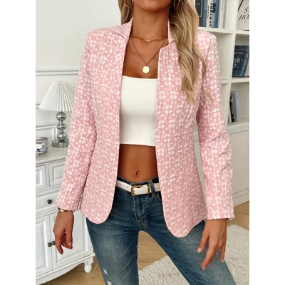 Textured Plain Color Open Front Jacket, Elegant Long Sleeve Jacket For Fall, Women's Clothing