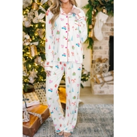 White Christmas Print Lapel Shirt..