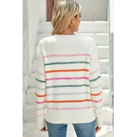 White Colorful Striped Ribbed Tri..