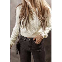 White Solid Cable Knitted Sweater