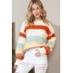 White Striped Color Block Drop Shoulder Knit Swe..