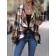 Women's Plaid Print Open Front Coat - Stylish Lo..