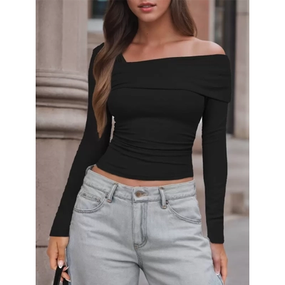 Wrinkle Surplice Long Sleeve T-shirt