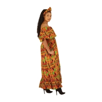 Ankara Print Front-frill Long Dress - ONE SIZE