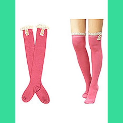 Cotton Over Knee Socks w/lace