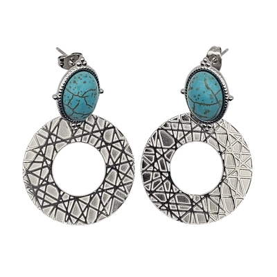 Stud earrings with turquoise stones and hanging round elements INAGLAM