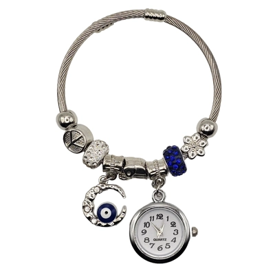 Bracelet with hanging elements and analogue clock INAGLAM