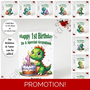A5 or A4 Personalised Greeting Card - Dinosaur - Happy Birthday Ages 1-10 Any Relation & Name - D.1