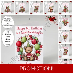 A5 or A4 Personalised Greeting Card - Happy Birthday - Teddy Bear - Any Relation Name Age - D1-10