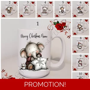 Personalised Mug 11oz & 15oz sizes - Whimsical Character - Merry Christmas Name - D.1-10