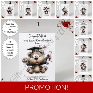 A5 or A4 Personalised Greeting Card - Graduation - Any Relation - Name - University - D.1-10