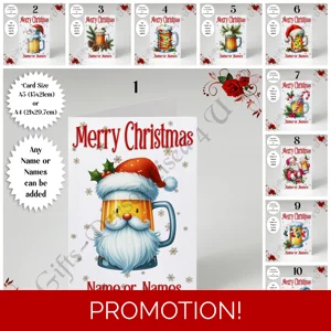 A5 or A4 Personalised Card - Merry Christmas - Beer - Name or Names - D.1-10
