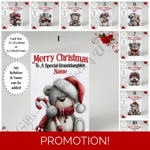A5 or A4 Personalised Card - Merry Christmas - Bears - Any Relation & Name - D.1-10
