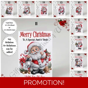 A5 or A4 Personalised Card - Merry Christmas - Santa - Any Relations - D.11-20