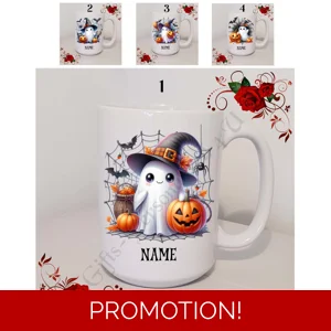 Personalised Mug 11oz & 15oz sizes - Halloween - Cute Ghost - Name - D.1-4