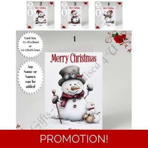 A5 or A4 Personalised Card - Merry Christmas - Snowman - Name or Names - D.1-4