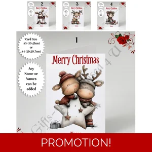 A5 or A4 Personalised Card - Merry Christmas - Reindeer - Name or Names - D.1-4