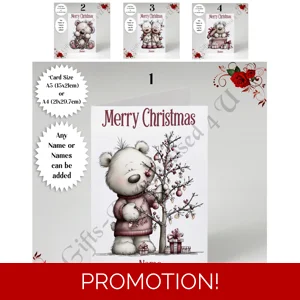 A5 or A4 Personalised Card - Merry Christmas - Bears - Name or Names - D.1-4