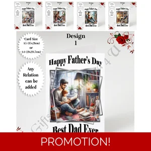 A5 or A4 Personalised Greeting Card - Happy Father's Day - Reading - Any Relation - D.1-5