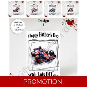 A5 or A4 Designed Greeting Card - Happy Father's Day - Formula 1 - D.1-5