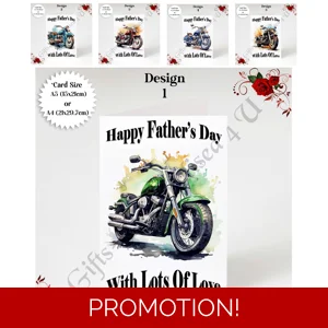 A5 or A4 Designed Greeting Card - Happy Father's Day - Motorbike - D.1-5