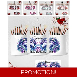Personalised Ceramic Make Up Brush Holder - Unicorns & Hearts – Name’s Make Up Brushes – D.1-5