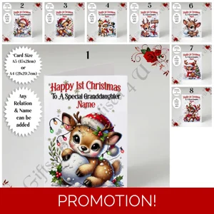 A5 or A4 Personalised Card - Baby - Happy 1st Christmas - Any Relation & Name - D.1-8