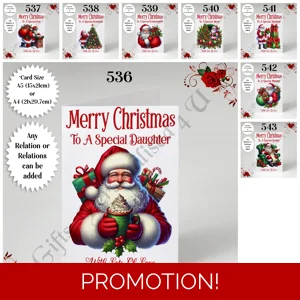 A5 or A4 Personalised Card - Merry Christmas - Santa - Any Relations - D.536-543