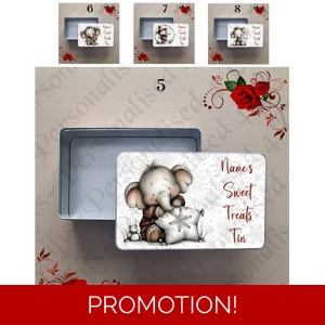 Personalised Metal Storage Tin - Christmas Elephant - Name or Relations Sweet Treats Tin - D.5-8